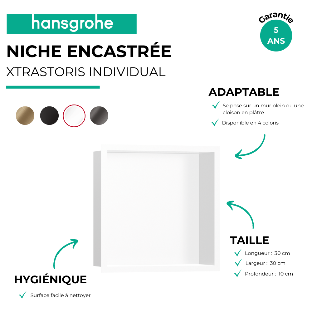 Niche murale fond blanc HANSGROHE XtraStoris| Batinea