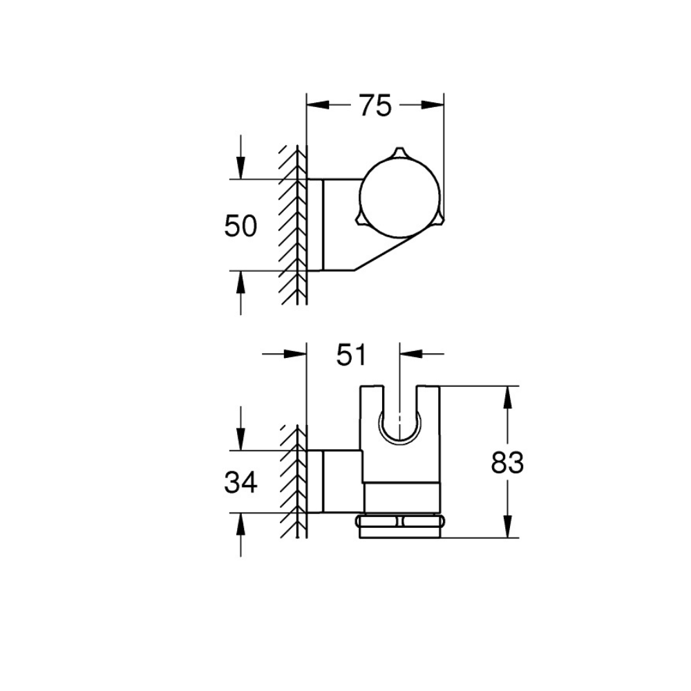 schéma technique du support mural douchette orientable GROHE Vitalio Universal Noir
