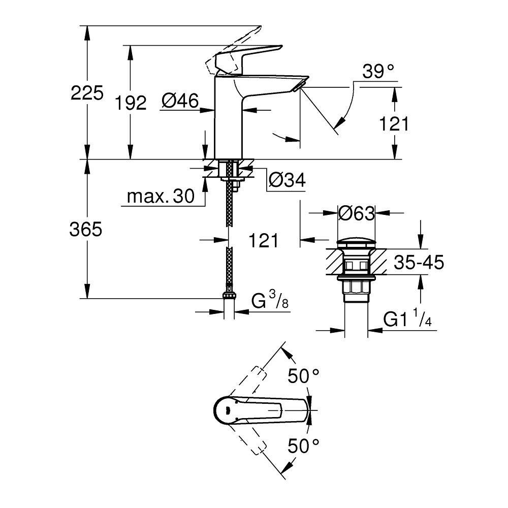 Vasque à poser GROHE Euro Ceramic 60cm + Mitigeur lavabo M GROHE Start Noir | Batinea