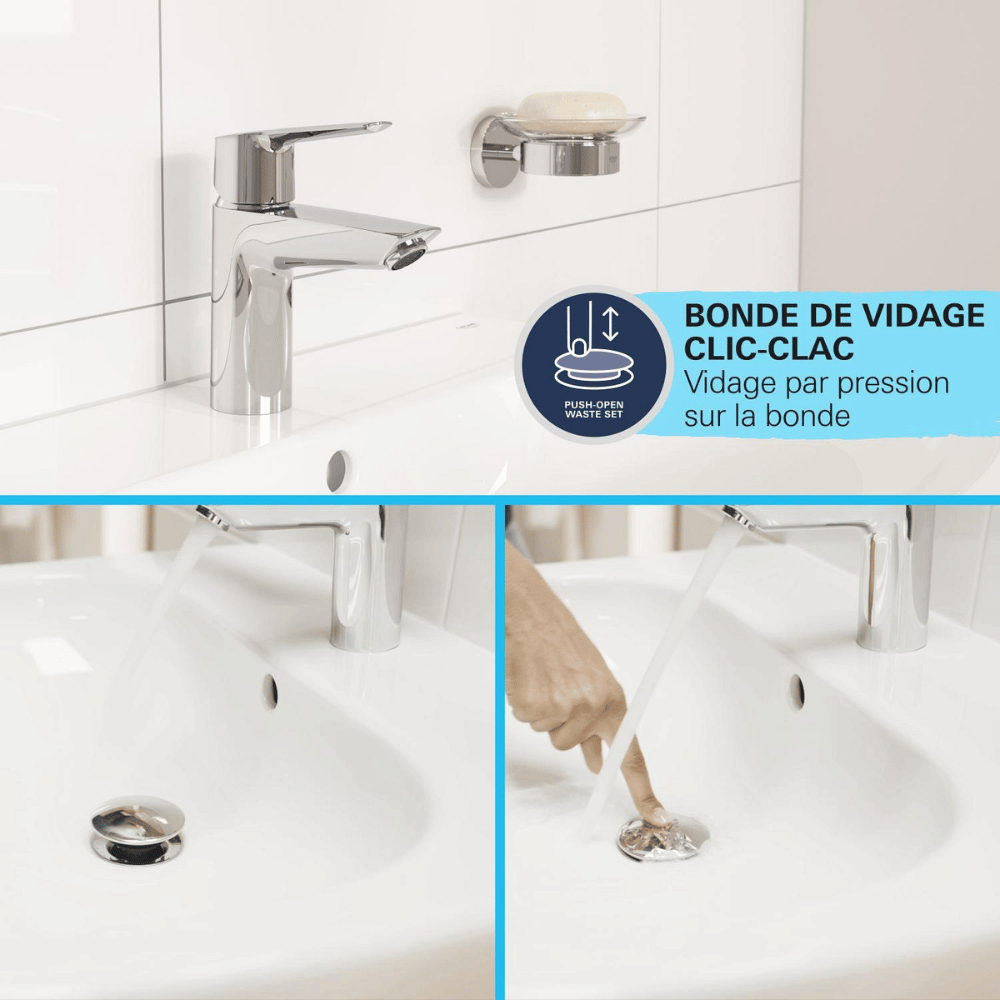 Vasque à poser GROHE Euro Ceramic 60cm + Mitigeur lavabo M GROHE Start avec ouverture froide Noir | Batinea