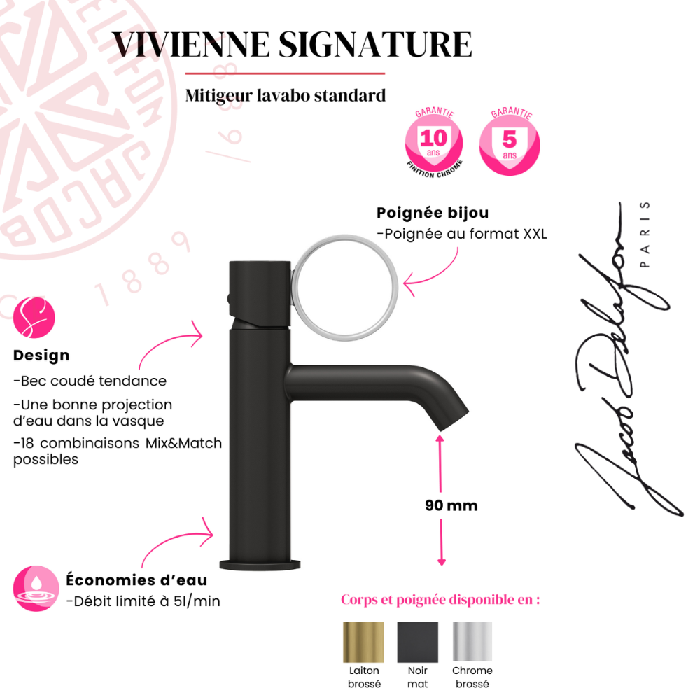 Mitigeur lavabo bas JACOB DELAFON Vivienne laiton brossé