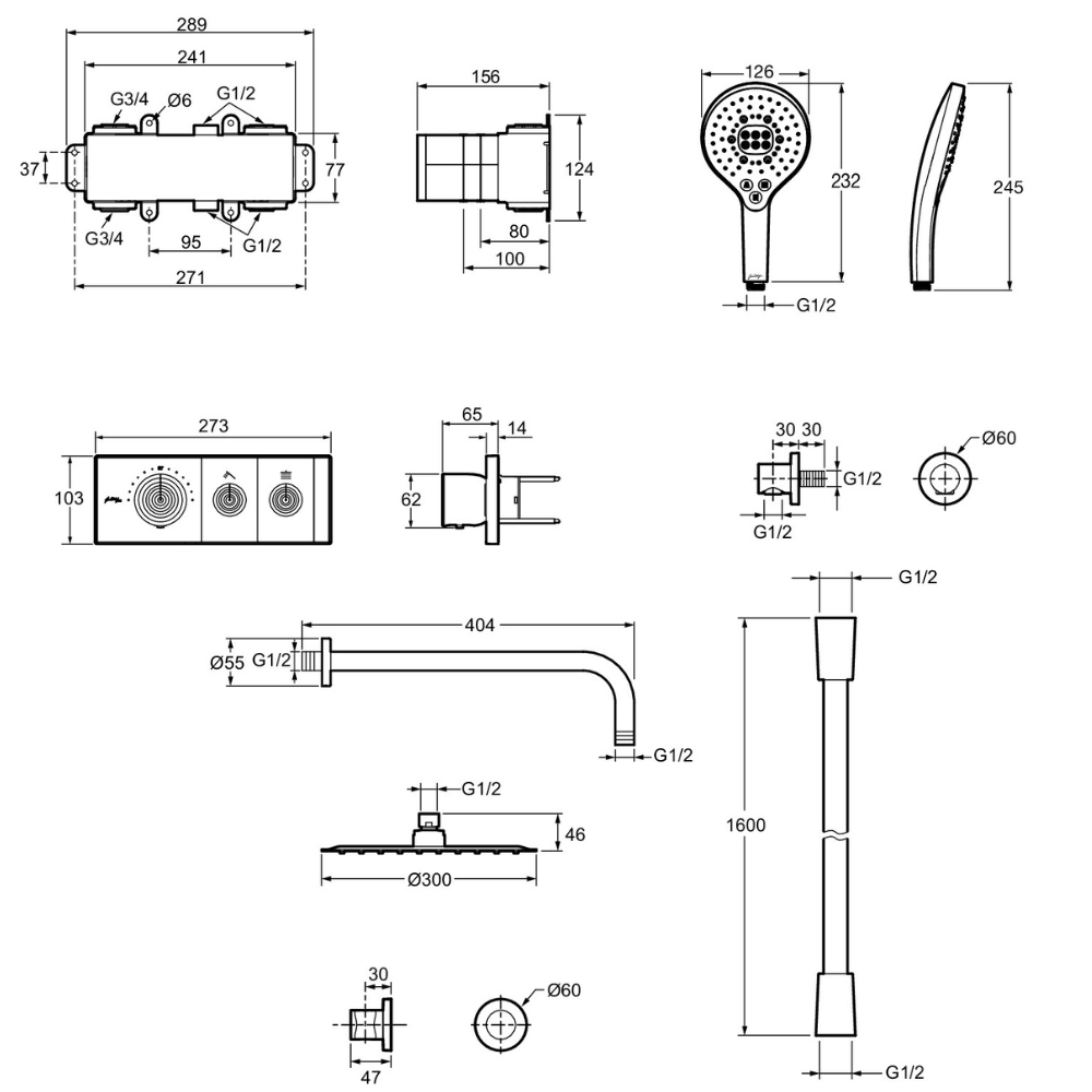 Colonne de douche encastrée thermostatique JACOB DELAFON Grands Boulevards ronde chromée