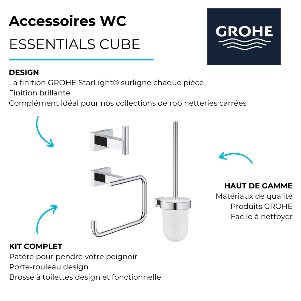 points forts Accessoires salle de bain haut de gamme Grohe Essentials Cube