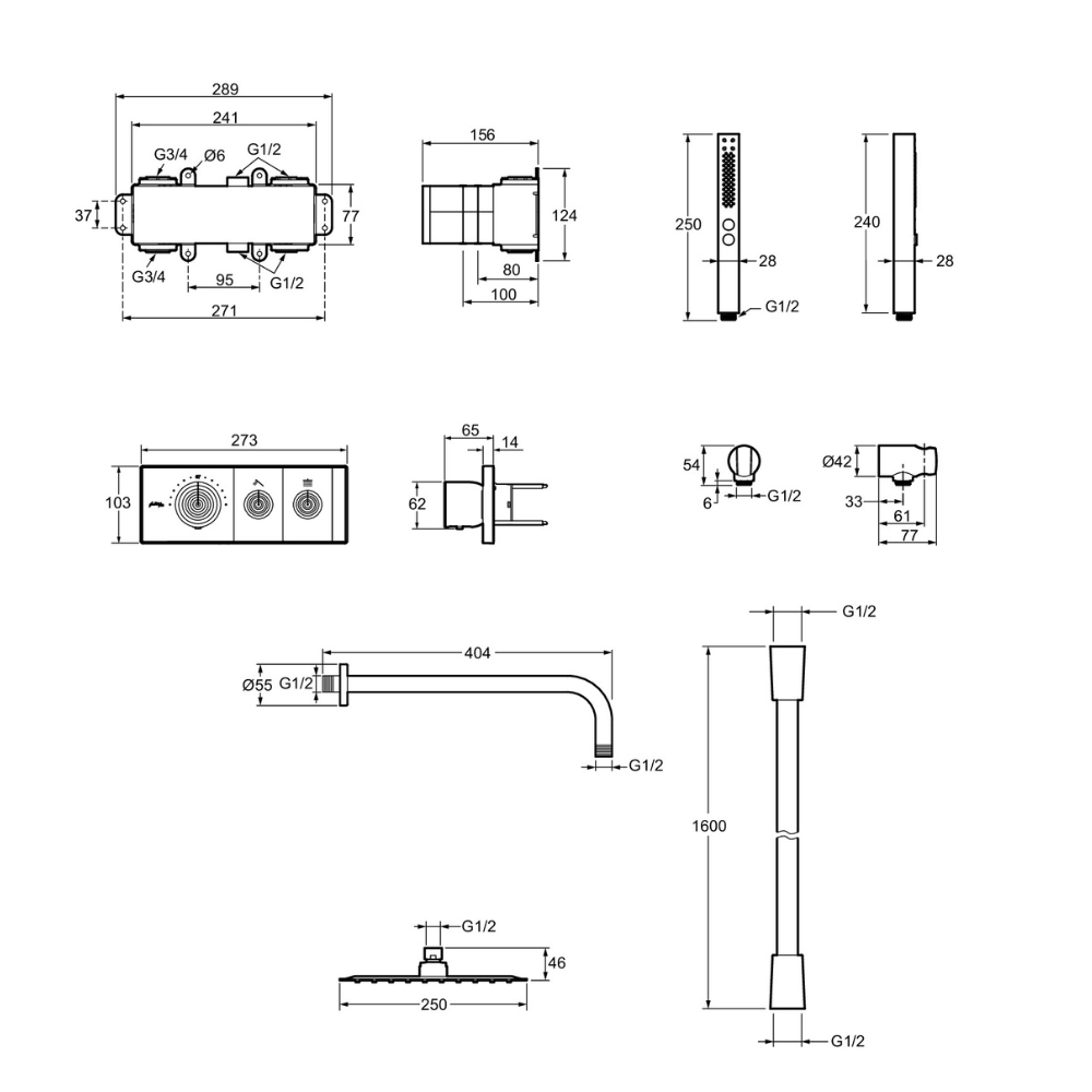 Colonne de douche encastrée thermostatique JACOB DELAFON Grands Boulevards carrée noire mate