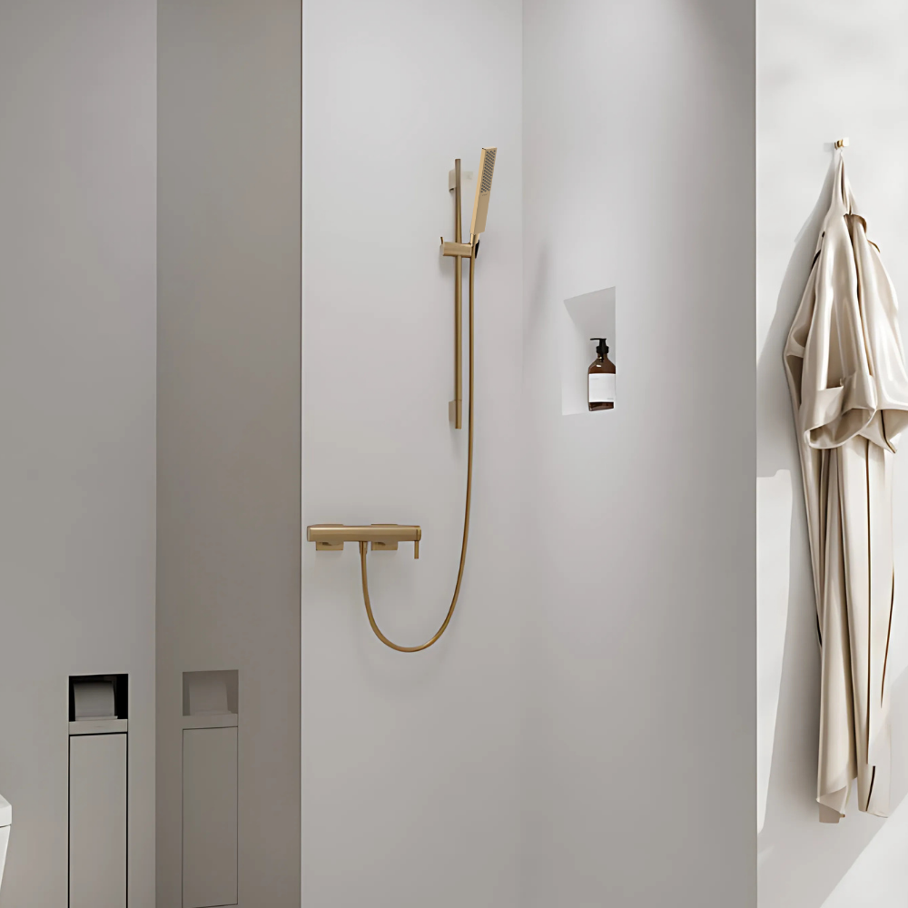 Ambiance Ensemble barre de douche HANSGROHE Unica S Puro + Flexible + Pommeau de douche Pulsify E Bronze Brossé