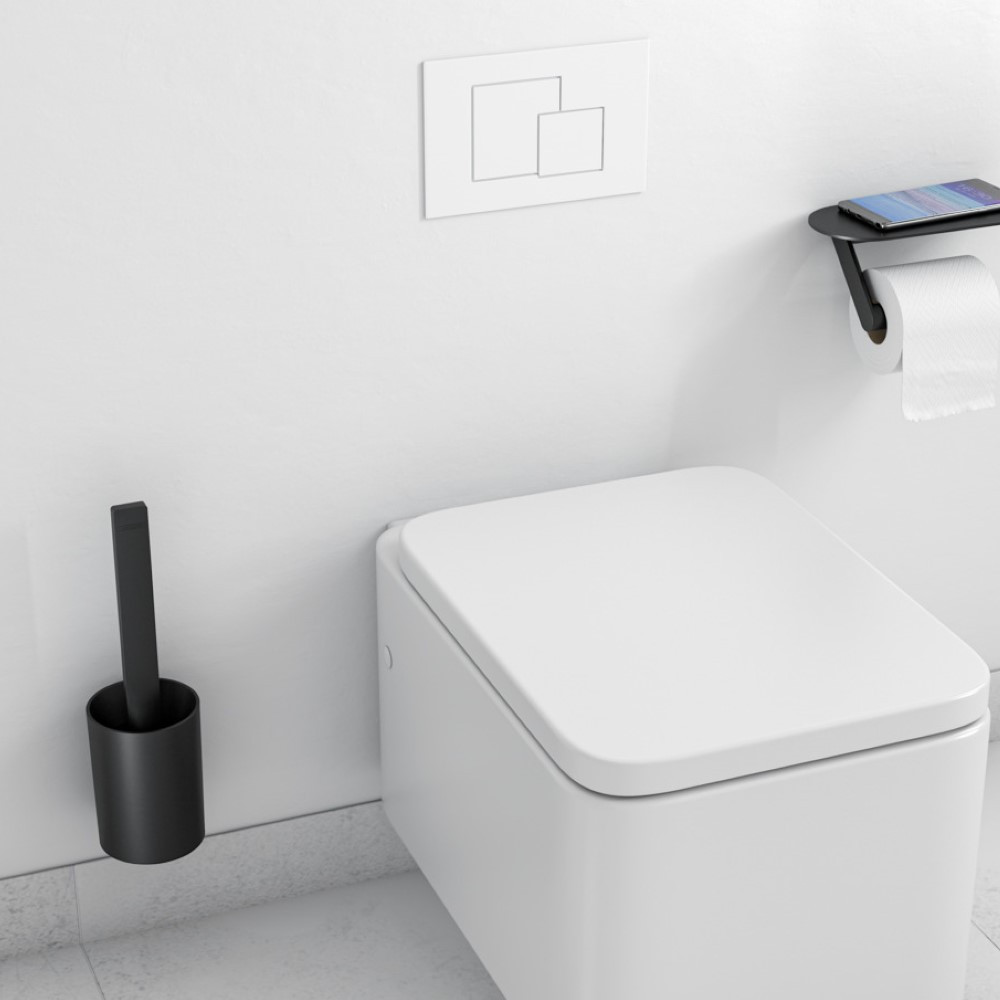 Lot d'accessoires pour WC HANSGROHE WallStoris porte-brosse mural + porte-papier WC avec tablette noir mat ambiance