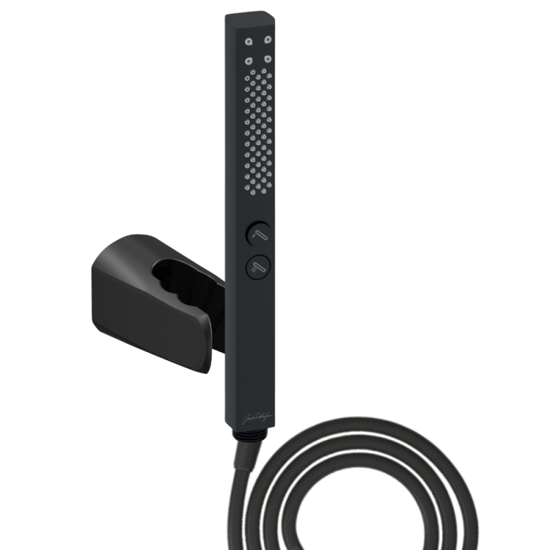 Pommeau de douche JACOB DELAFON Shift+ carré 2 jets noir mat + flexible + support | Batinea
