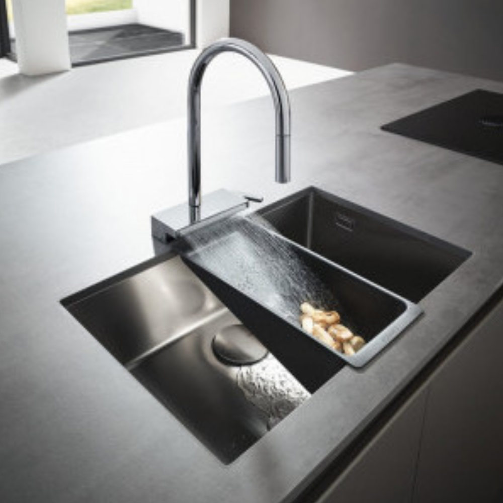 Lot Evier encastré HANSGROHE S719-U660, acier inoxydable + robinet cuisine Aquno