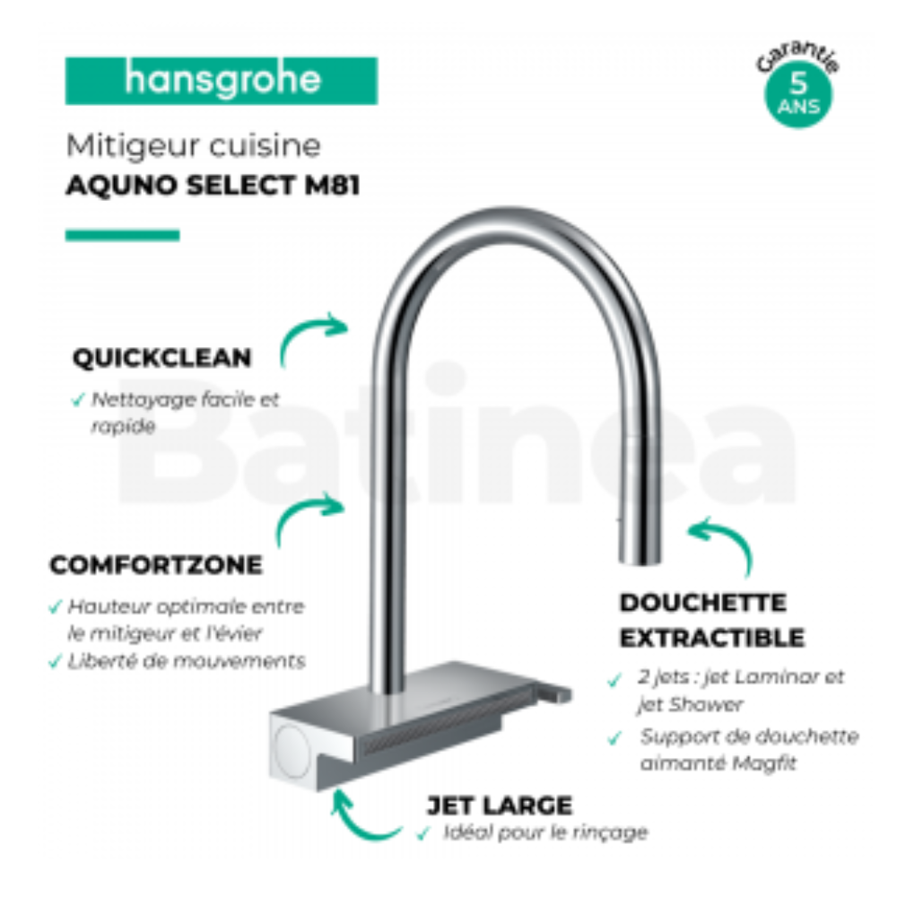 Lot Evier encastré HANSGROHE S719-U660, acier inoxydable + robinet cuisine Aquno sBox