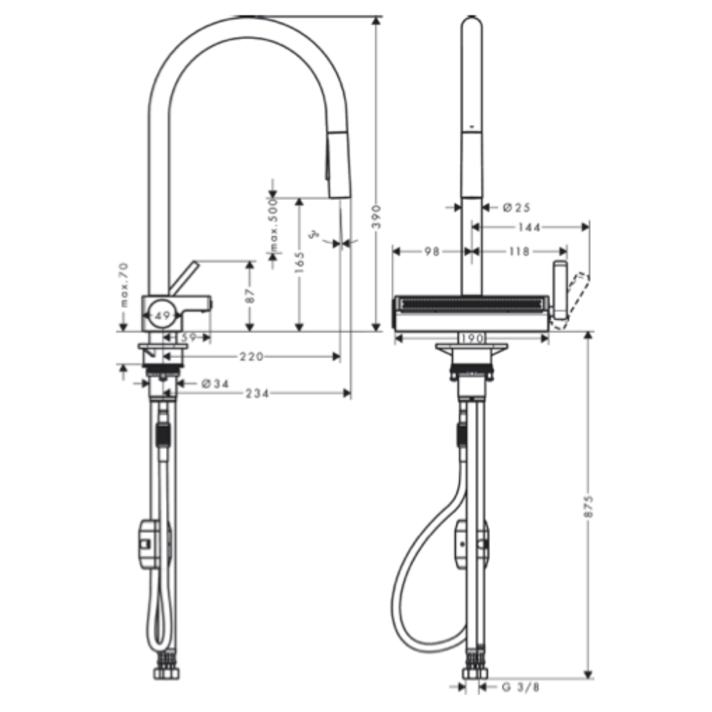 Lot Evier encastré HANSGROHE S719-U660, acier inoxydable + robinet cuisine Aquno sBox