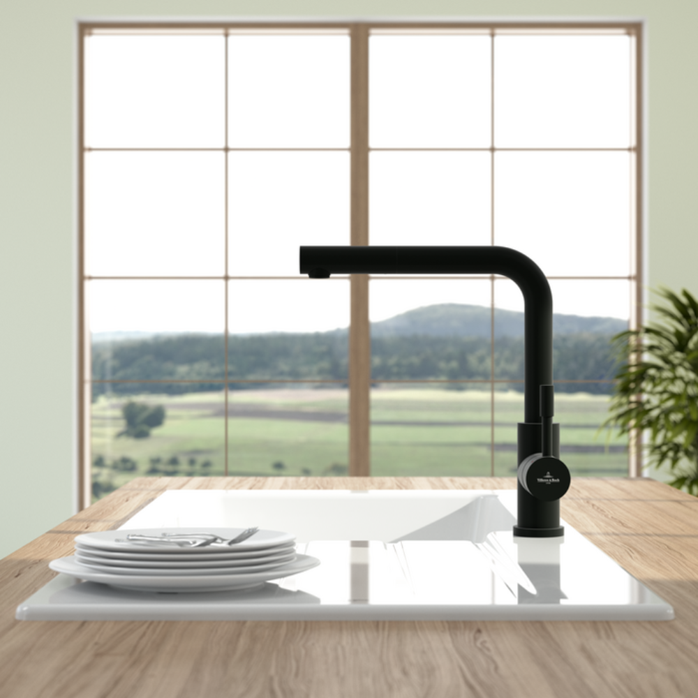 Ambiance Robinet cuisine avec douchette VILLEROY ET BOCH Steel Shower window noir mat