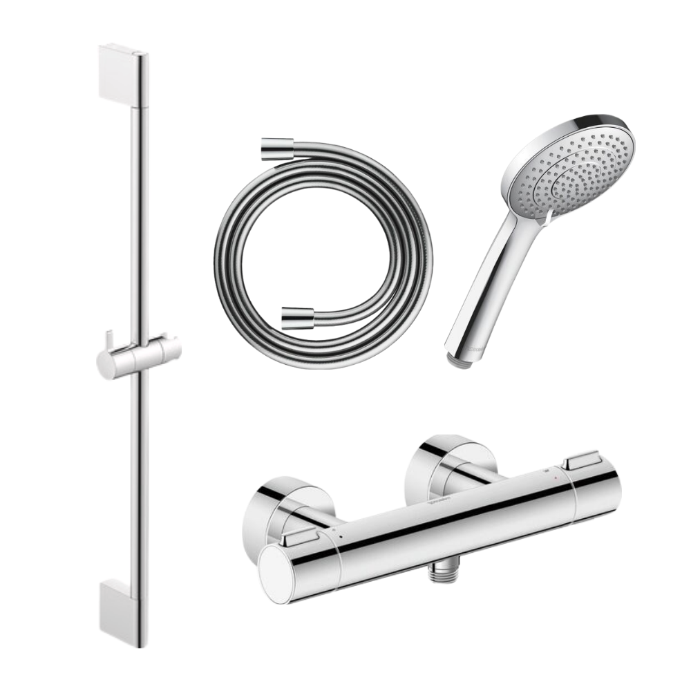 Pack mitigeur douche thermostatique DURAVIT 1000 + Barre 70 cm + Pommeau 3 jets + Flexible 160 cm chromé