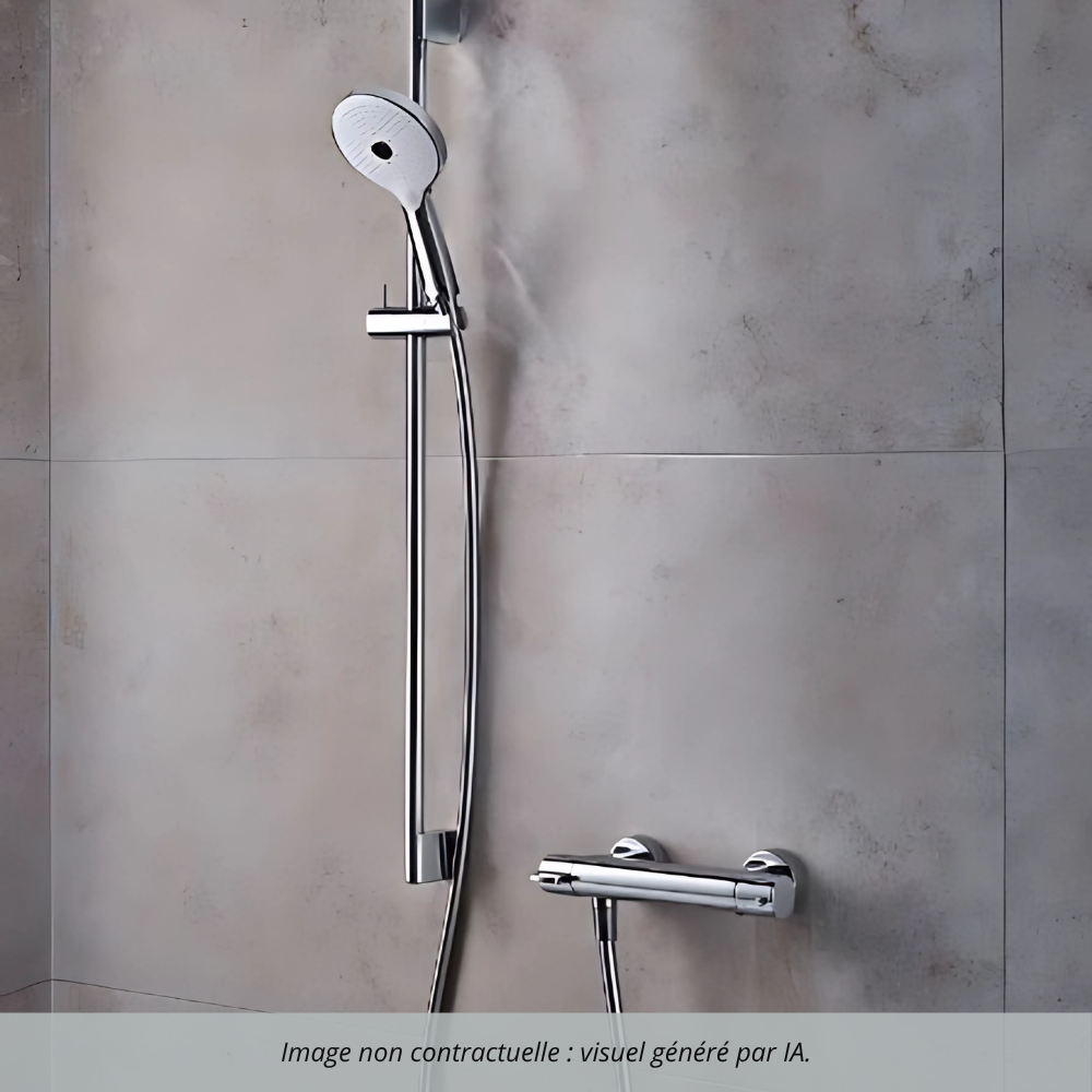 Ambiance Pack mitigeur douche thermostatique DURAVIT 1000 + Barre 70 cm + Pommeau 3 jets + Flexible 160 cm chromé