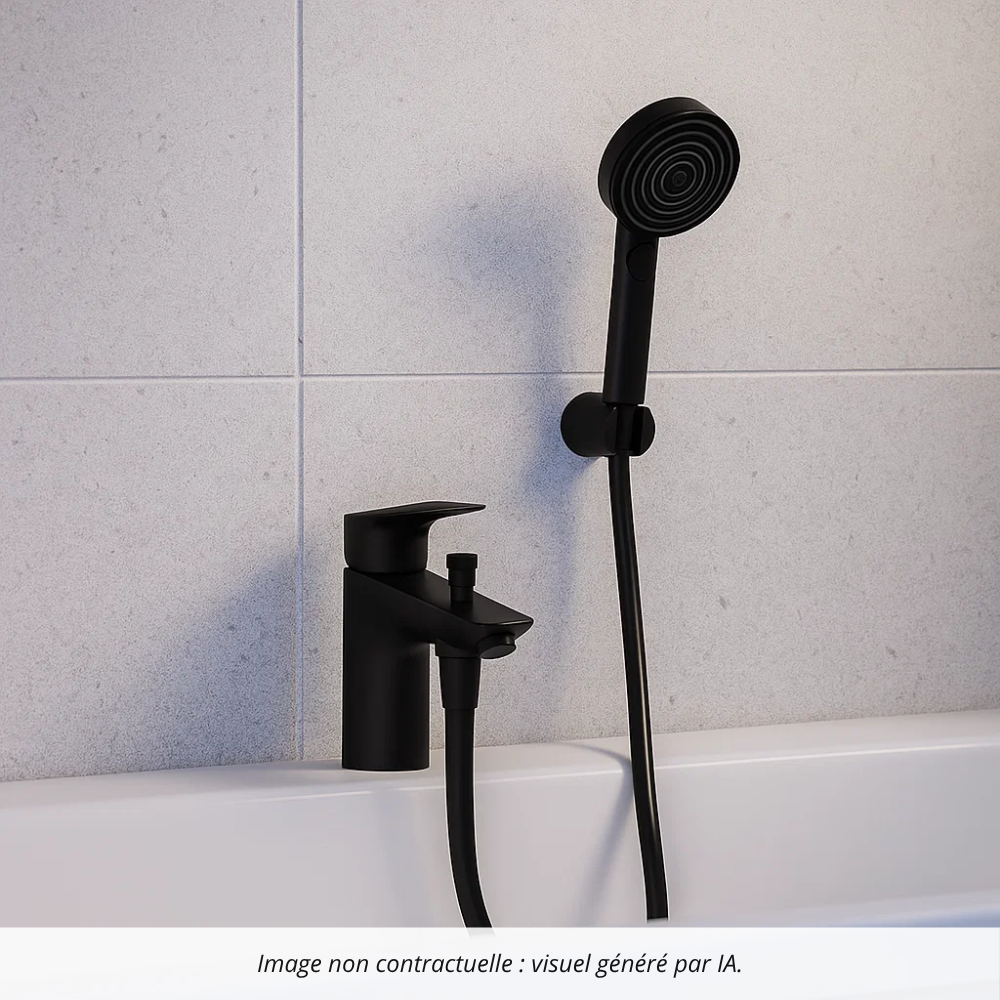 Mitigeur baignoire mécanique HANSGROHE Logis C2 + pack pommeau Pulsify Select 3 jets EcoSmart + flexible Isiflex 160 cm noir mat