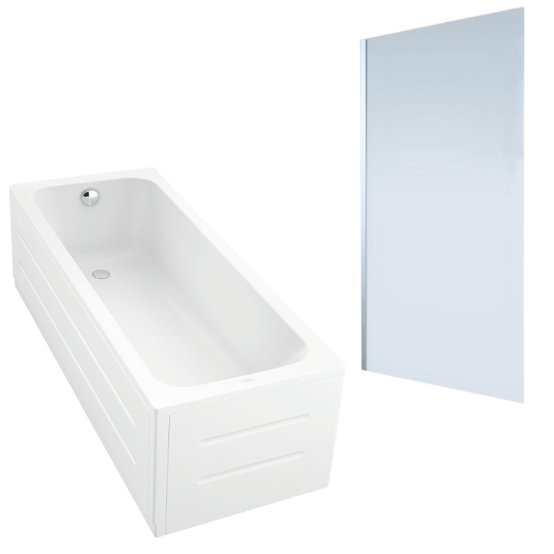 Baignoire droite DURAVIT D-Code + Pare bain AURYS Mist 1 chromé
