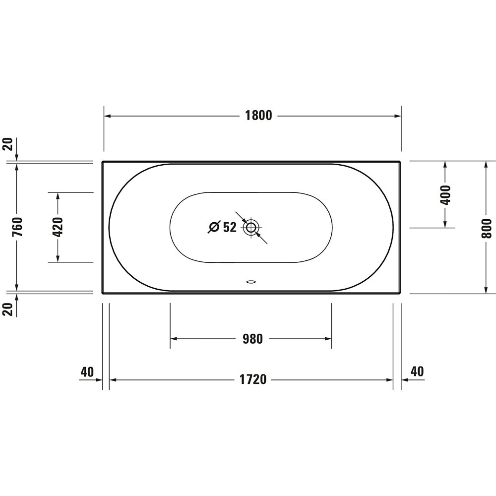 dimensions de la baignoire droite DURAVIT D-Neo vidage centré