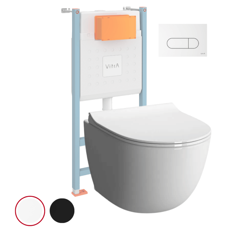 Pack WC suspendu VITRA Sento + bâti autoportant V-Fix Core + Plaque Round