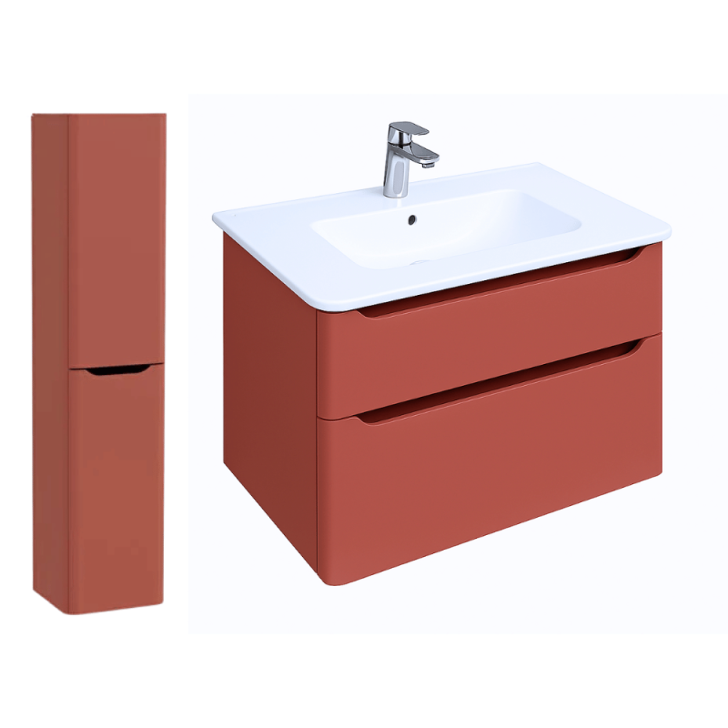 Meuble vasque suspendu VITRA Sento Round Terracotta mat + Colonne gauche
