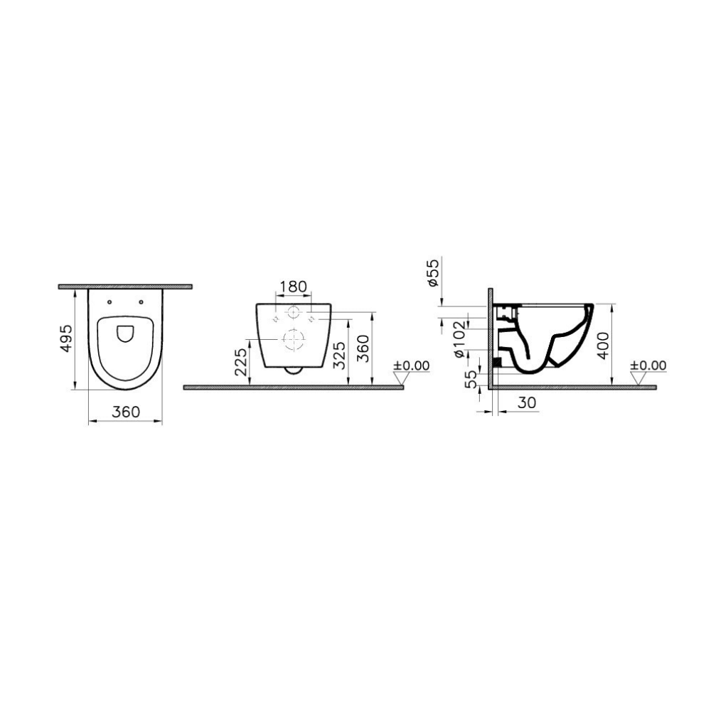 Pack WC suspendu compact VITRA Sento + bâti autoportant V-Fix Core + Plaque Round | Batinea