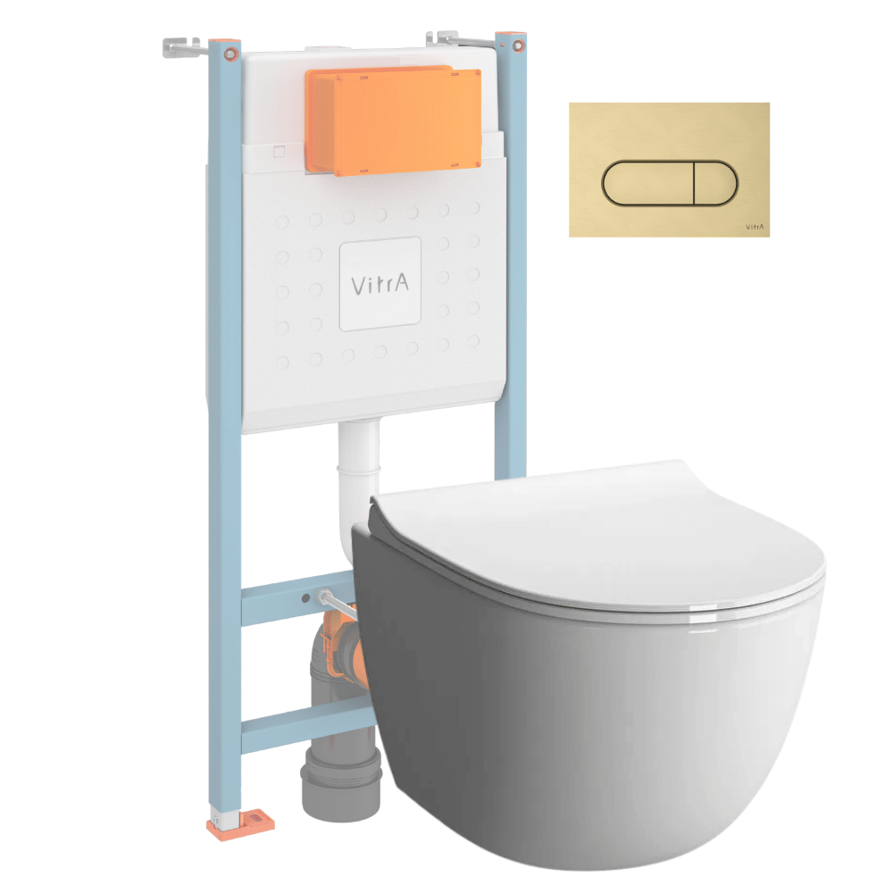 Pack WC suspendu compact VITRA Sento + bâti autoportant V-Fix Core + Plaque Round | Batinea