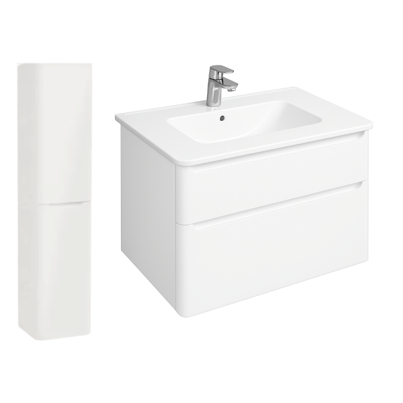 Meuble vasque suspendu VITRA Sento Round Blanc brillant + Colonne chêne version gauche