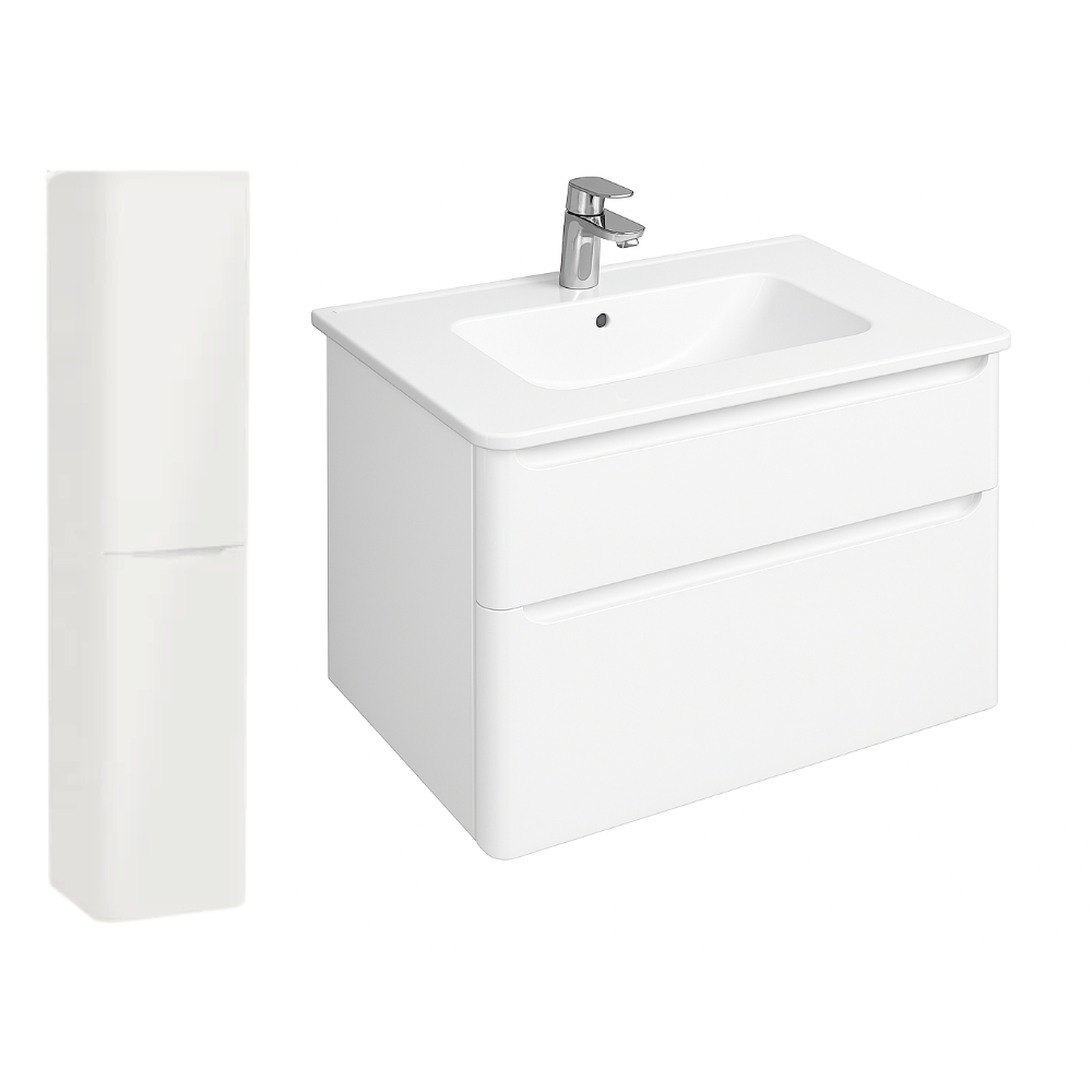 Meuble vasque suspendu VITRA Sento Round Blanc brillant + Colonne chêne version gauche