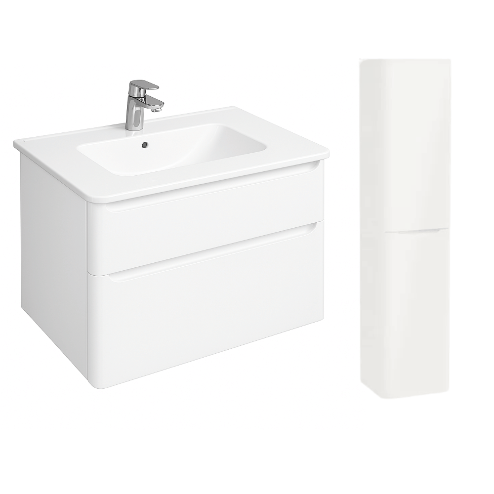 Meuble vasque suspendu VITRA Sento Round Blanc brillant + Colonne chêne version droite