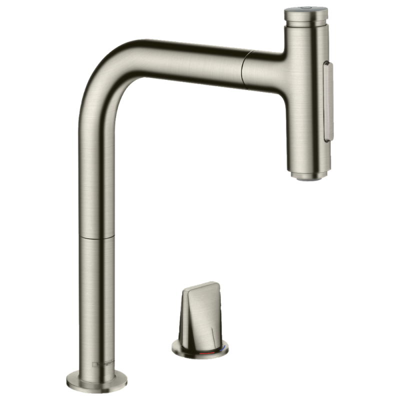 Robinet de cuisine encastré avec douchette HANSGROHE Metris Select M71 2 jets aspect acier inox