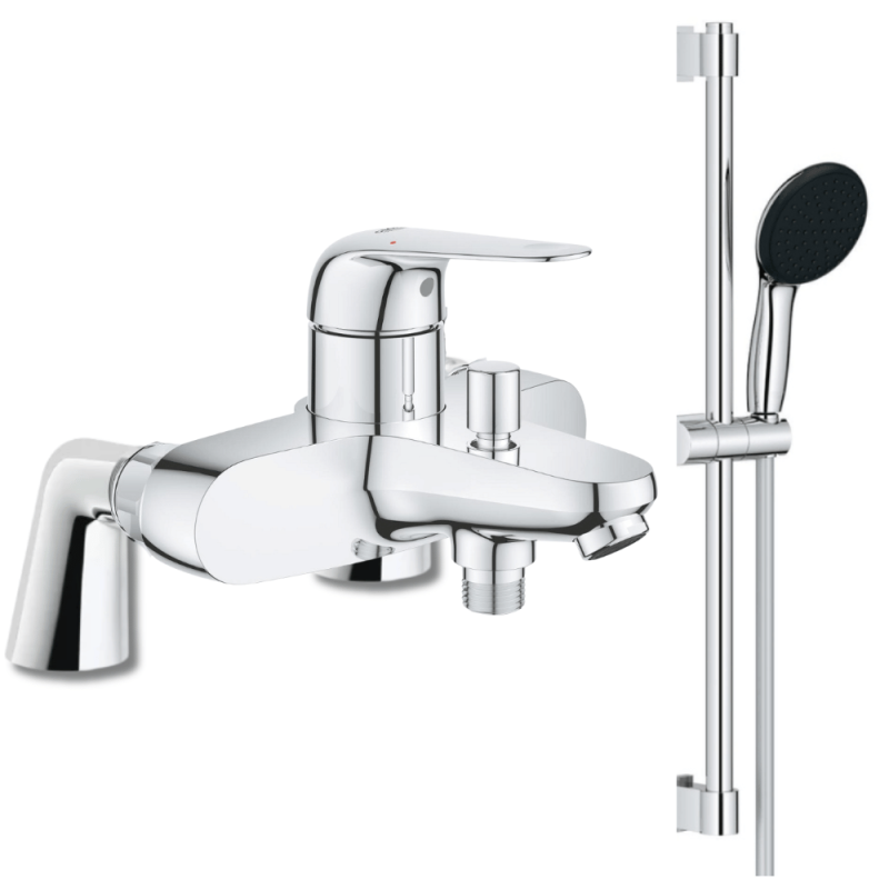 Mitigeur bain mécanique GROHE Swift avec ensemble de douche GROHE Vitalio Start avec colonnettes