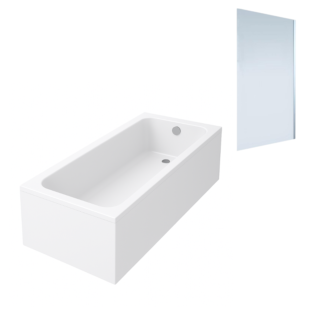 Baignoire droite VILLEROY & BOCH Architectura acrylique + Pare bain AURYS Mist 1 droite chromé 1 personne
