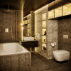 Ambiance Baignoire droite VILLEROY ET BOCH Oberon 2.0 quaryl + Pare-bain AURYS Raywall chromé
