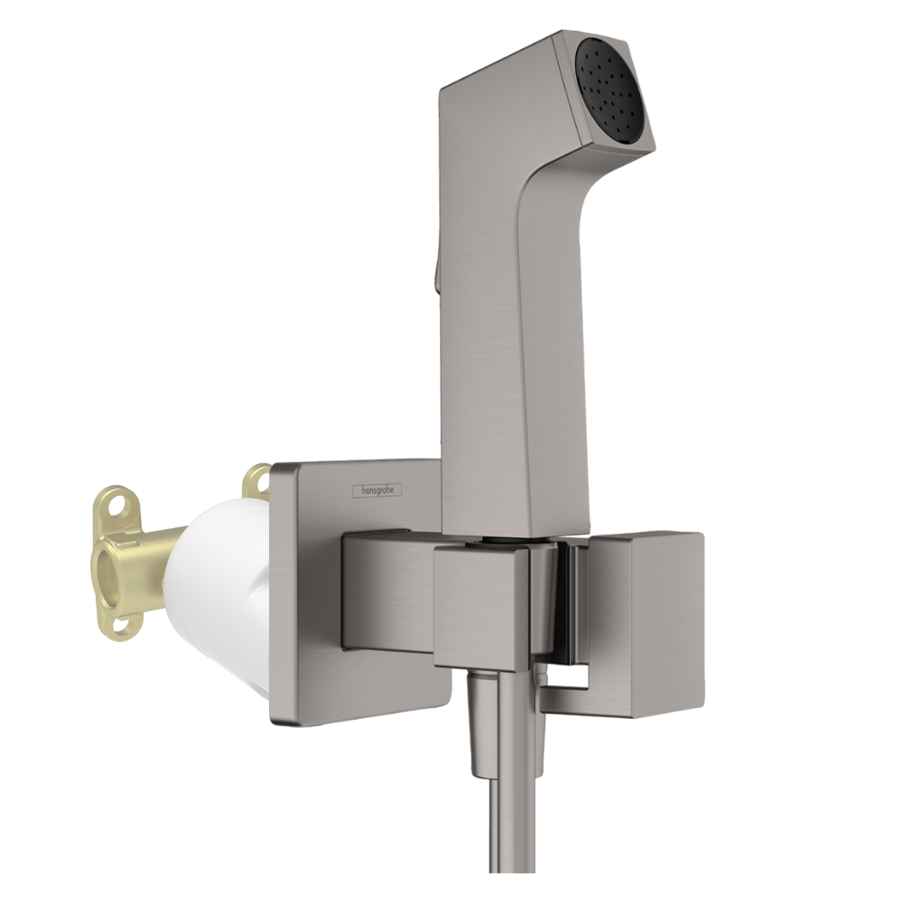 Douchette WC HANSGROHE EcoSmart E avec robinet d'arret et corps d'encastrement noir chromé