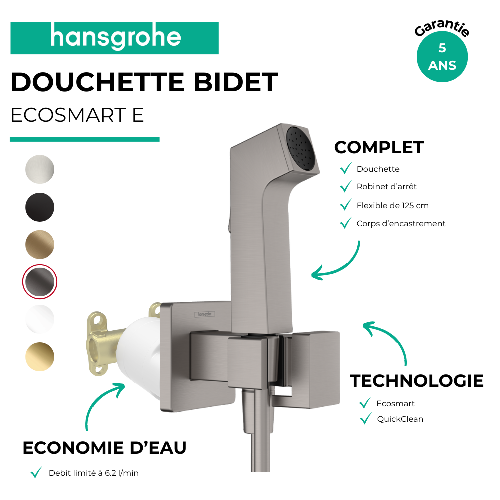 Avantages Douchette WC HANSGROHE EcoSmart E avec robinet d'arret et corps d'encastrement