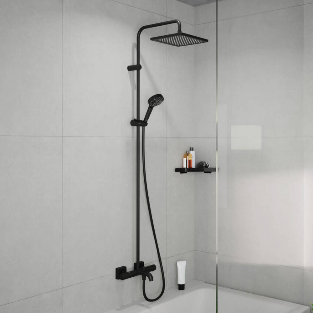 Ambiance Colonne bain douche thermostatique HANSGROHE Vernis Shape noir mat
