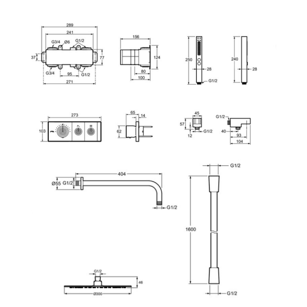 Colonne de douche encastrée thermostatique JACOB DELAFON Grands Boulevards laiton brossé schéma