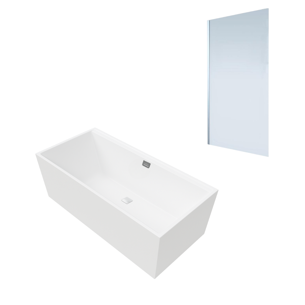 Baignoire droite VILLEROY ET BOCH Collaro blanc mat + Pare-bain AURYS Mist 1 gauche et vidage chrome