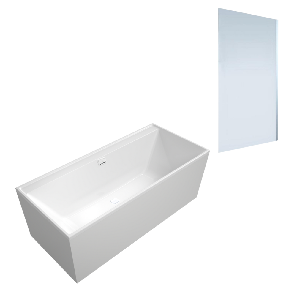 Baignoire droite VILLEROY ET BOCH Collaro + Pare-bain AURYS Mist 1 droite et vidage blanc
