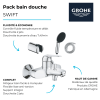 Pack mitigeur mécanique GROHE Swift + Douchette 2 jets GROHE Vitalio Start 110 + Flexible1750 mm et support | Batinea