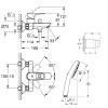 dimensions du pack mitigeur mécanique GROHE Start Loop + Douchette 2 jets GROHE Vitalio Start 110 + Flexible1750 mm et support
