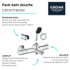 Pack mitigeur thermostatique GROHE Grotherm 800  + Douchette comfort 2 jets + Flexible1750 mm et support | Batinea