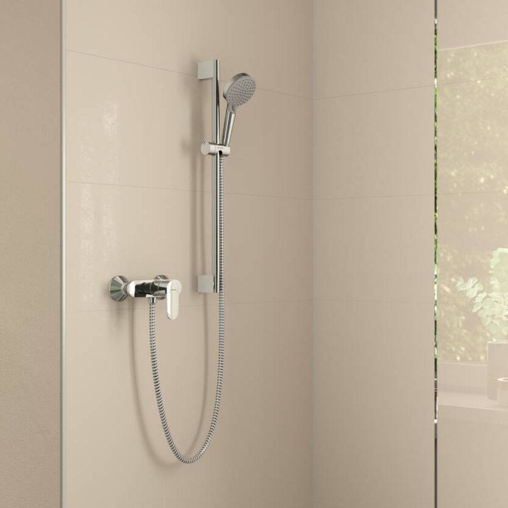 Pack mitigeur douche mécanique cartouche 2 vitesses HANSGROHE Vernis Blend + Barre Unica S Puro + flexible + Pommeau Vernis Blen