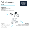 Pack mitigeur mécanique GROHE Quickfix Start 2021  + Douchette 2 jets + Flexible1750 mm et support | Batinea