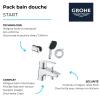 Pack mitigeur mécanique GROHE Quickfix Start 2021  + Douchette Comfort 2 jets + Flexible1750 mm et support | Batinea