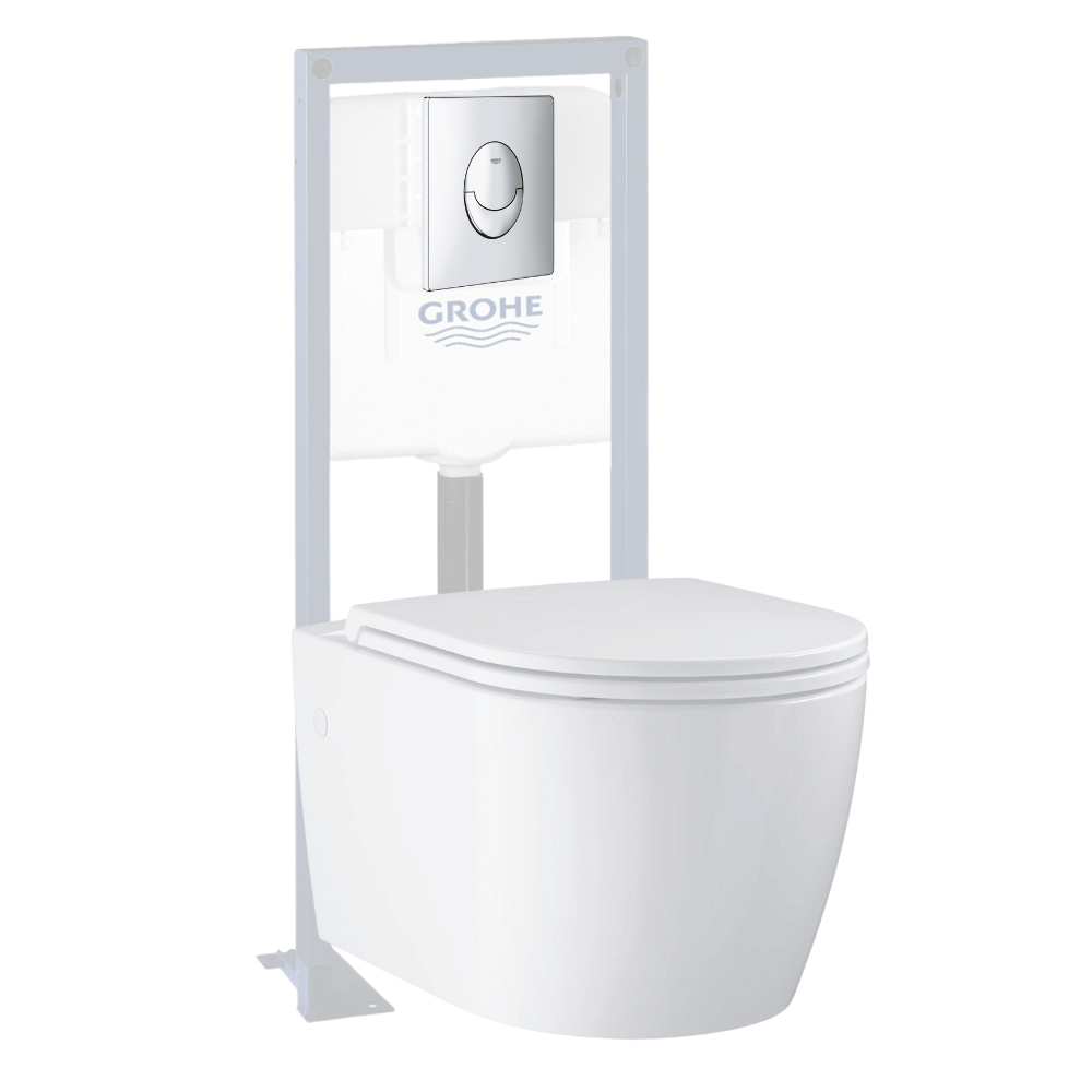 Pack WC suspendu sans bride GROHE Start Round Ceramic  + abattant frein de chute + Bâti-support autoportant + Plaque rapid SL |