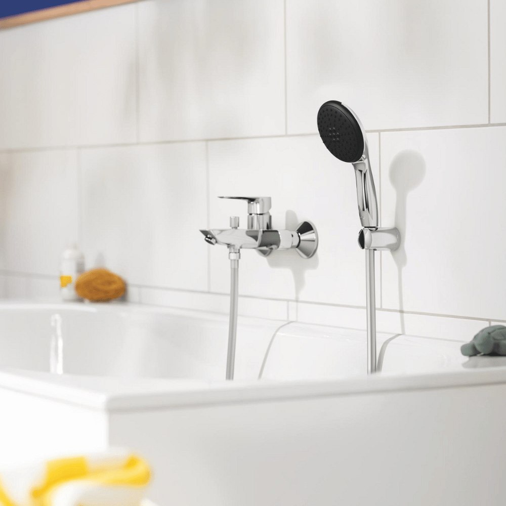 Pack mitigeur mécanique bain douche GROHE Start Loop chromé + Flexible dche VitalioFlex Comfort 1750 et support in situ
