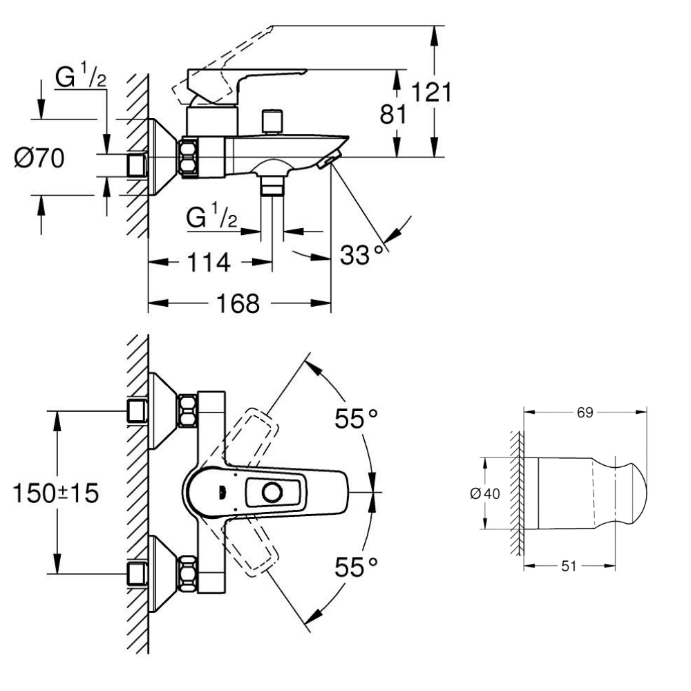 Pack mitigeur mécanique bain douche GROHE Start Loop chromé + Flexible dche VitalioFlex Comfort 1750 et support | Batinea