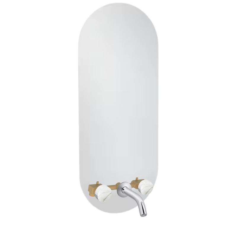 Miroir LED ovale 3 trous + mitigeur lavabo encastré marbré JACOB DELAFON Grands Boulevards