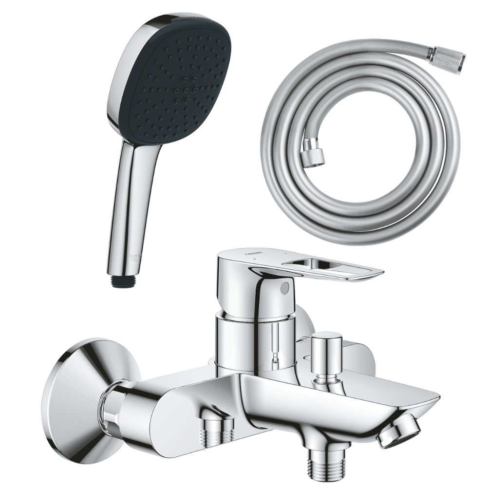 Pack mitigeur mécanique bain douche GROHE Start Loop chromé + Douchette 2 jets Vitalio Comf.110 et flexible