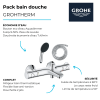 Pack mitigeur bain douche thermostatique GROHE Grohtherm 800 chromé + Douchette 2 jets Vitalio Start 110et flexible | Batinea
