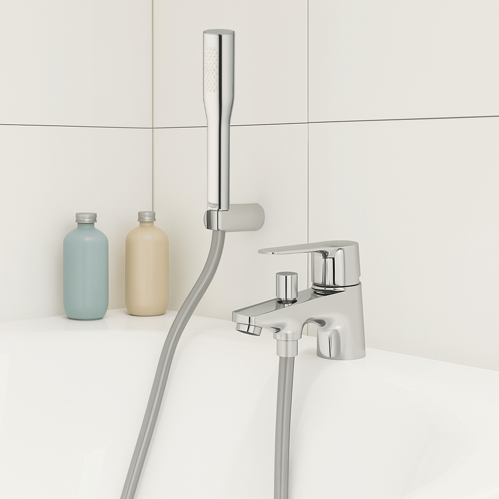 Pack mitigeur mécanique bain douche GROHE GROHE Start Quickfix + Douchette 1 jet Vitalio Get Stick et flexible | Batinea